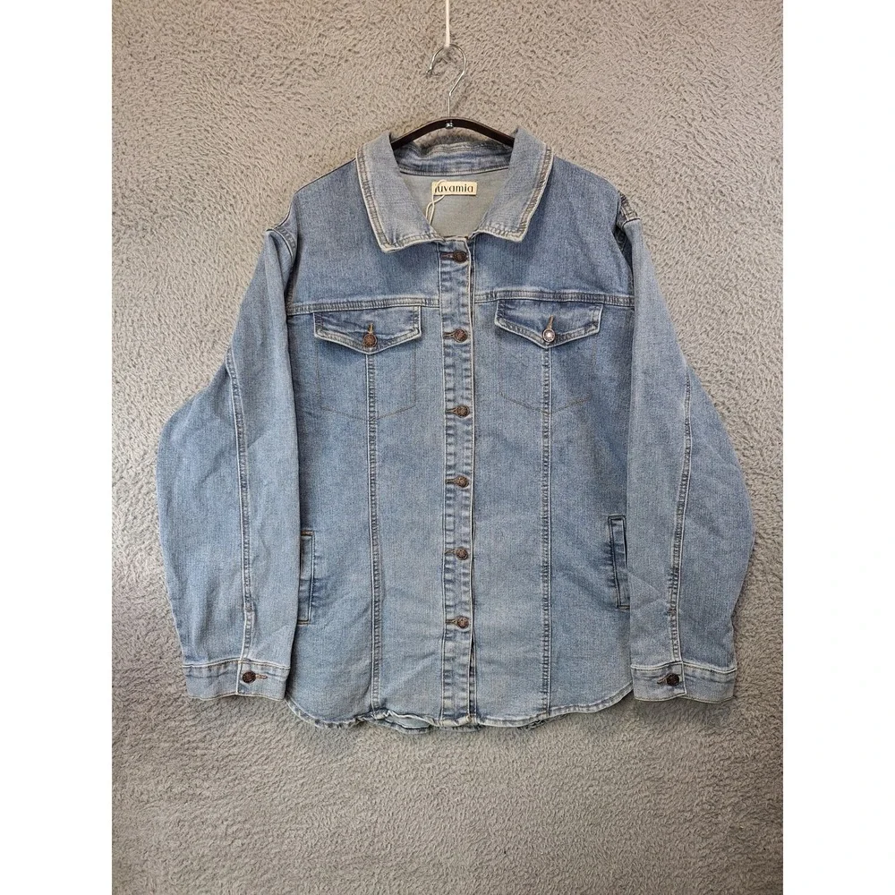 Luvamia Denim Jacket Women 3XL Blue Chest Pockets Classic Button Front - Picture 1 of 9